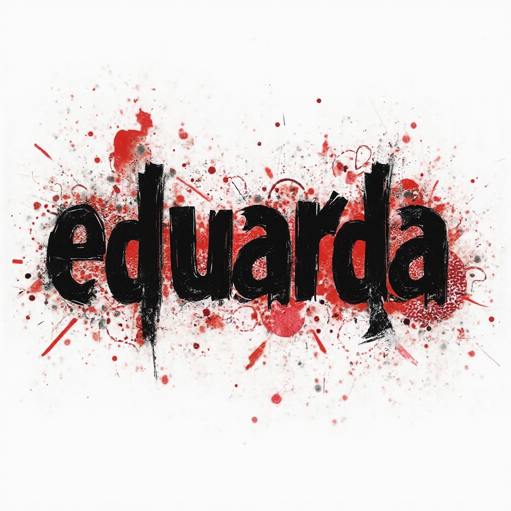 High-contrast black and red Trash Polka style tattoo design of the name eduarda on a white background.