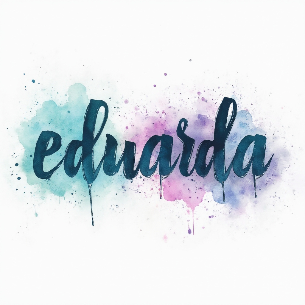 Watercolor abstract name tattoo design integrating the word eduarda in fluid colorful lettering on a white background.
