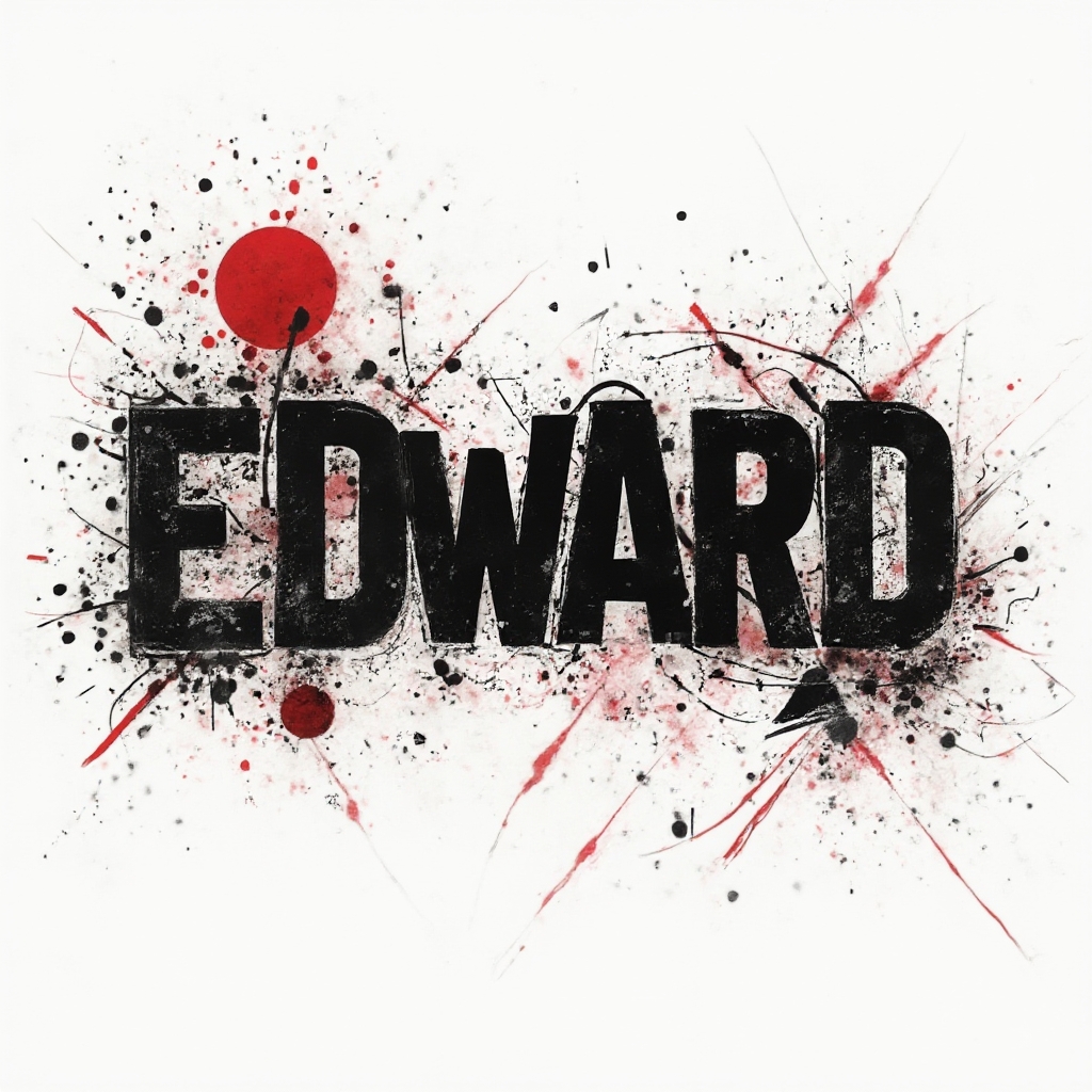 Bold black and red trash polka tattoo concept featuring the name edward with grunge textures on a white background