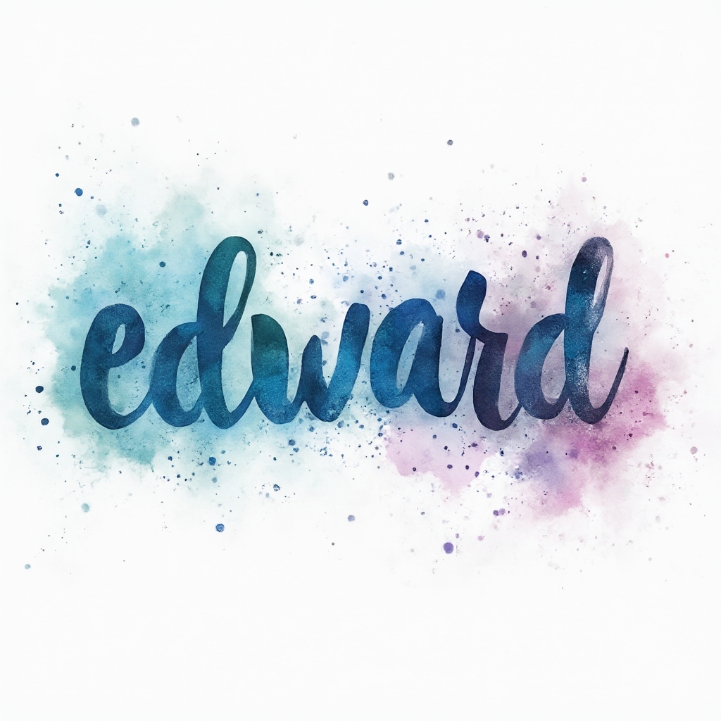 Watercolor splash tattoo concept with the name edward in flowing ink and colorful washes on white background