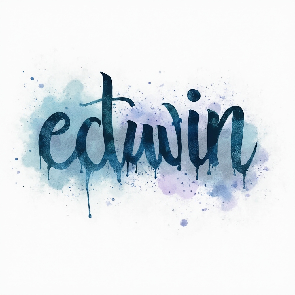 Watercolor tattoo design of the name edwin in fluid, colorful ink on a white background.