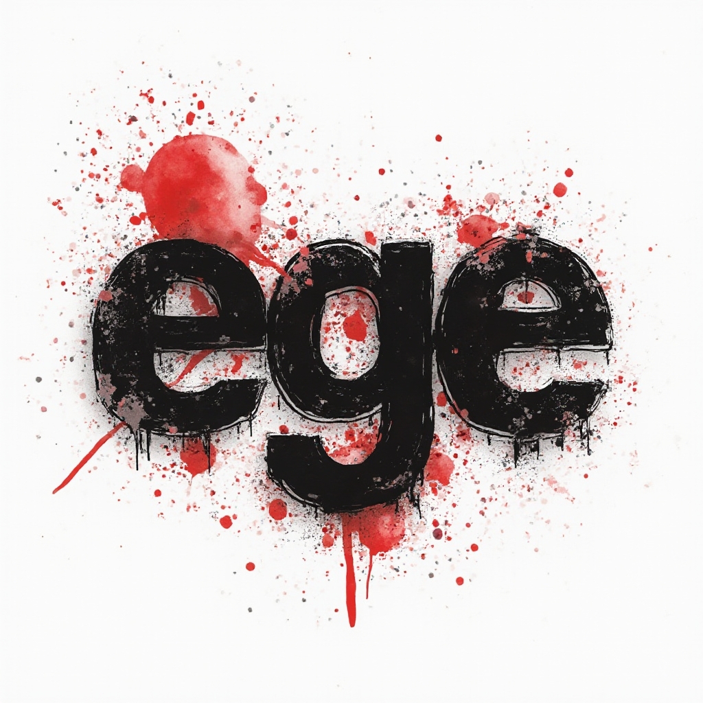 Trash Polka tattoo concept of the name ege in bold distressed black and red ink with splatters and graphic textures on a white background.