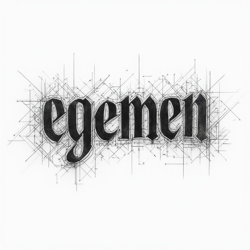Geometric line-based tattoo design with the name egemen formed from intricate dimensional linework on a white background