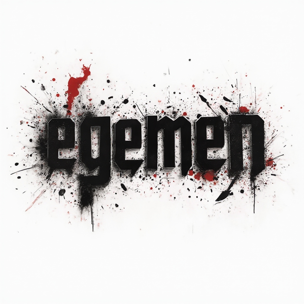 Bold black and red abstract Trash Polka tattoo design featuring the name egemen in distressed lettering on a white background