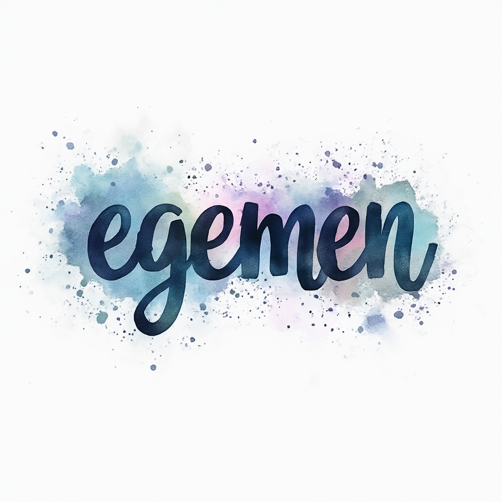 Watercolor abstract tattoo design with the name egemen formed by colorful ink splashes on a white background