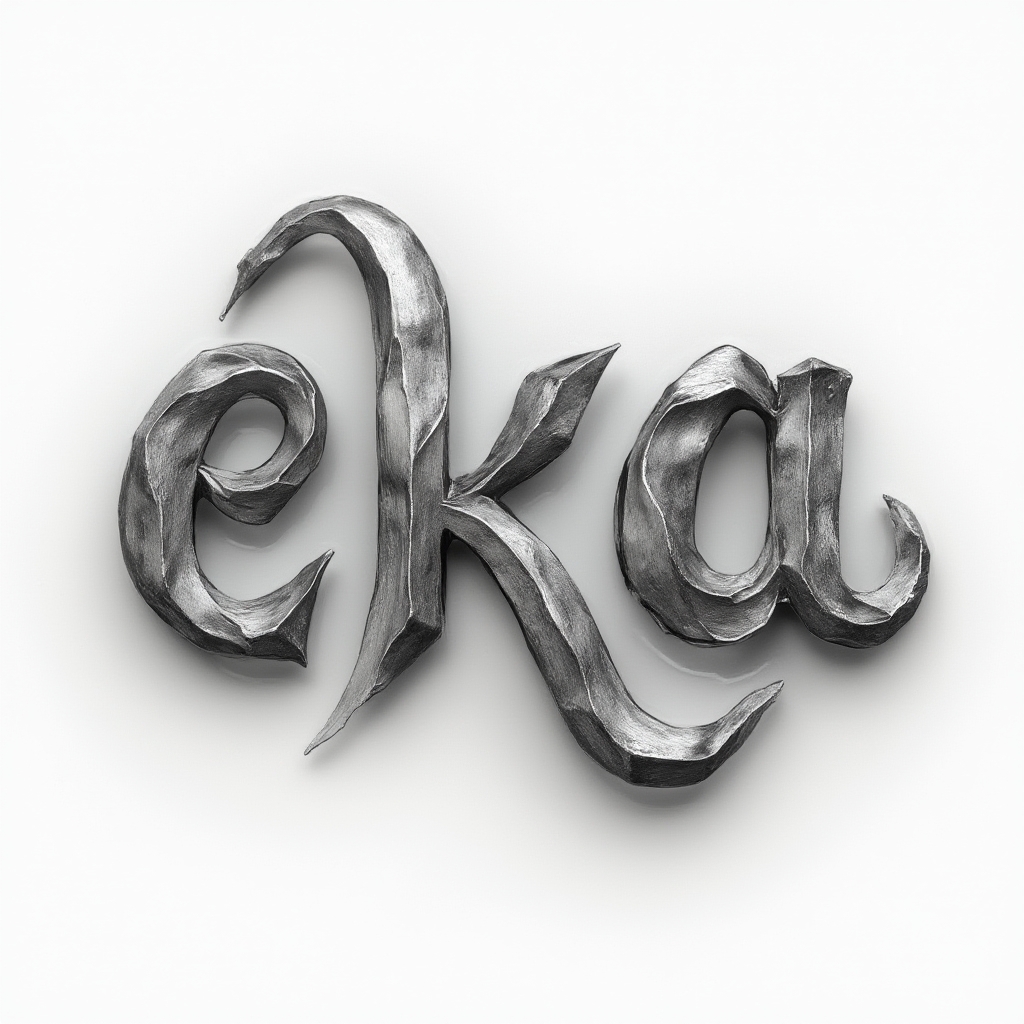 Dimensional ribbon-style tattoo concept where the name eka is formed from flowing 3D bands on a white background