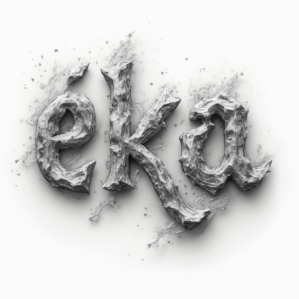 Surreal tattoo concept where the name eka is formed from dreamlike abstract shapes on a white background