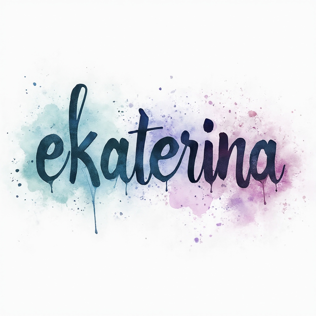 Watercolor tattoo concept of the name ekaterina in colorful flowing ink on white background