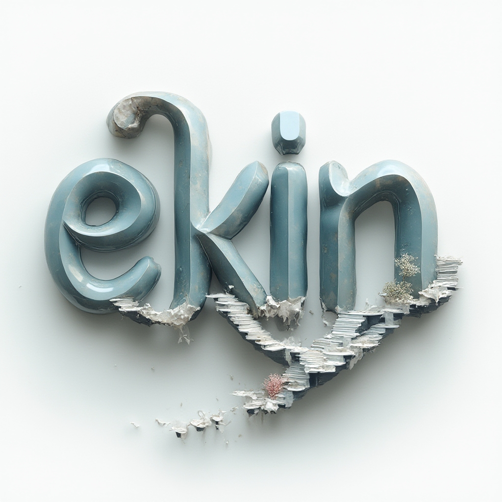 Surreal sculptural forms subtly shaped like the name ekin floating on a white background.