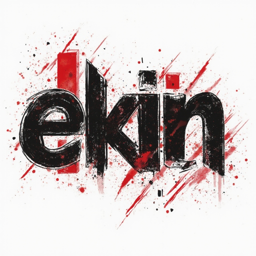 Bold black and red graphic composition forming the stylized name ekin on a white background.