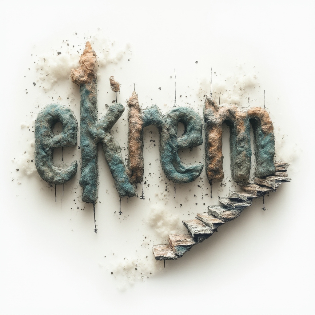 Surreal tattoo concept showing the name ekrem built from floating dreamlike structures on a white background.