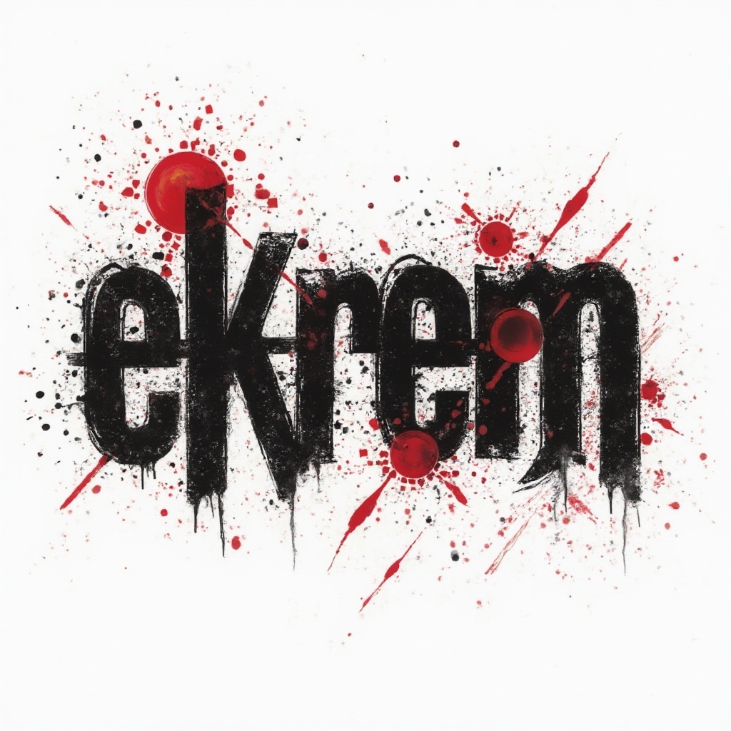 Trash Polka style tattoo design of the name ekrem in distressed black and red graphics on a white background.