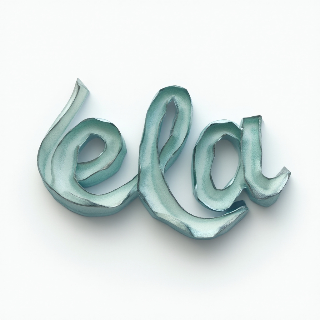 Three-dimensional flowing ribbon shapes forming the name ela on a white background.