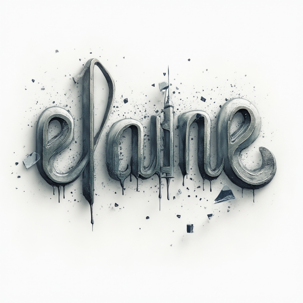 Surrealist tattoo concept of the name elaine with warped architectural lettering on a white background.