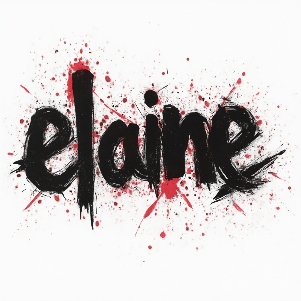 Trash Polka tattoo concept of the name elaine with bold black and red distressed lettering on a white background.