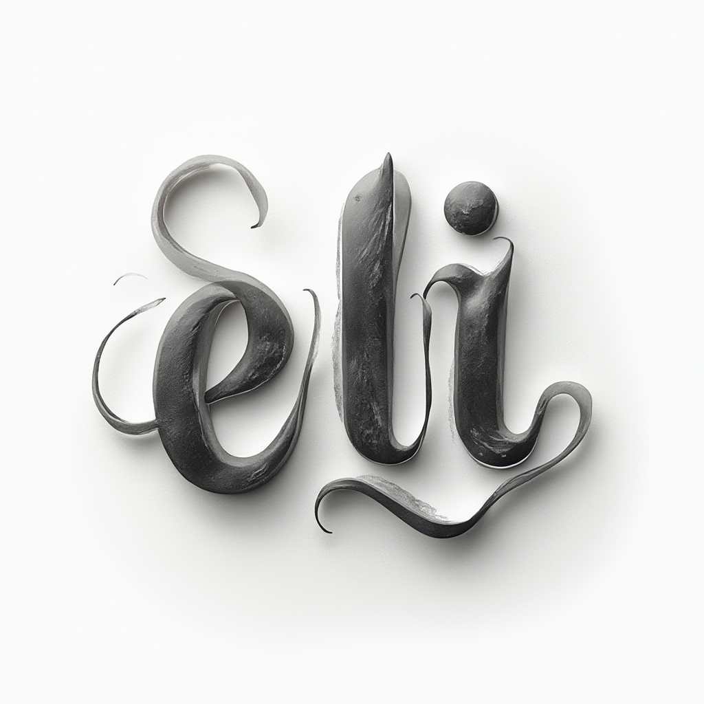 Dimensional tattoo concept where the name eli appears as layered, floating 3D ink letters on a white background.