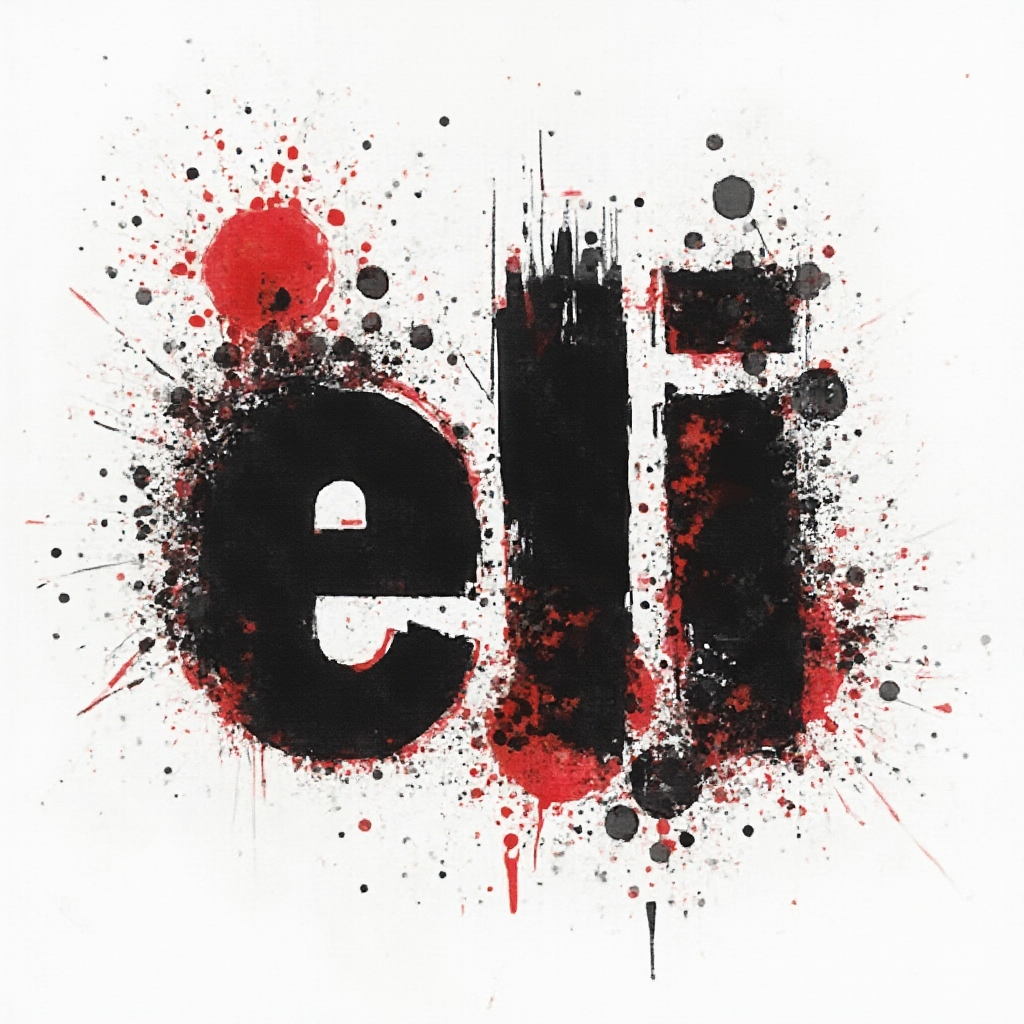 Trash Polka-inspired tattoo concept with the name eli built from bold black strokes and red geometric splashes on a white background.