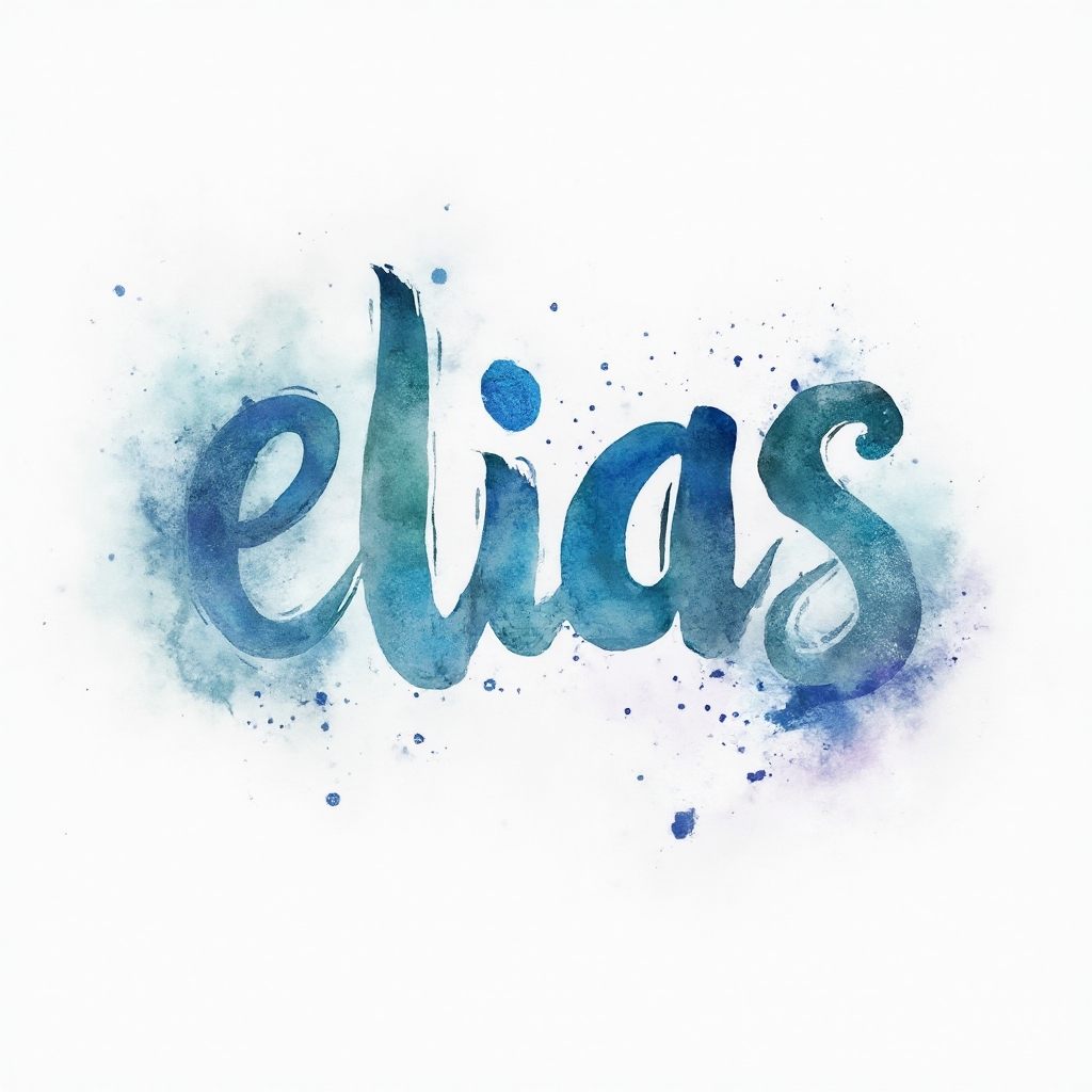 Watercolor-style tattoo concept of the name elias with colorful splashes on a white background.