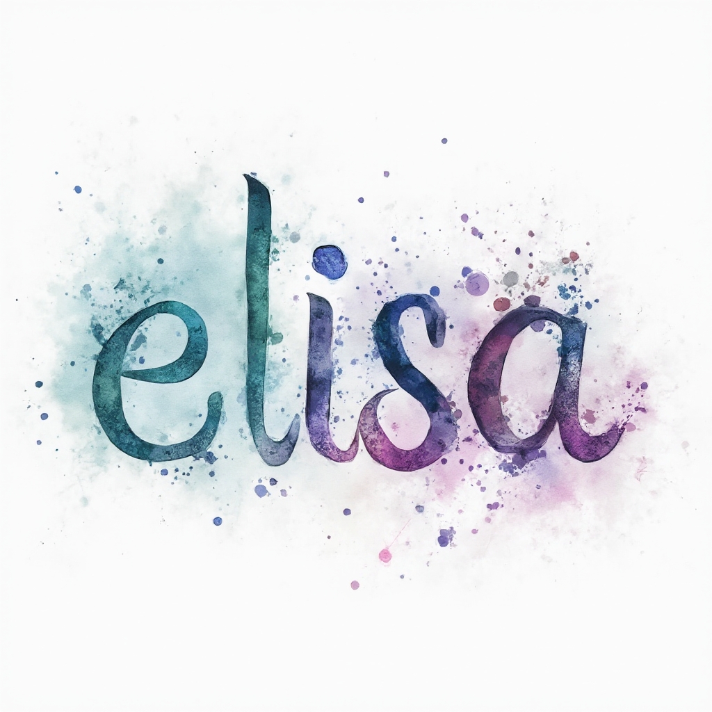 Watercolor-style tattoo concept where the name elisa is formed by flowing paint splashes on a white background