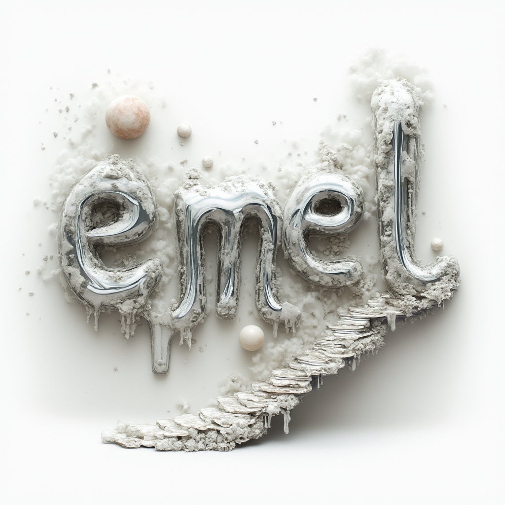 Surrealist tattoo concept where abstract, dreamlike shapes form the name emel on a white background.
