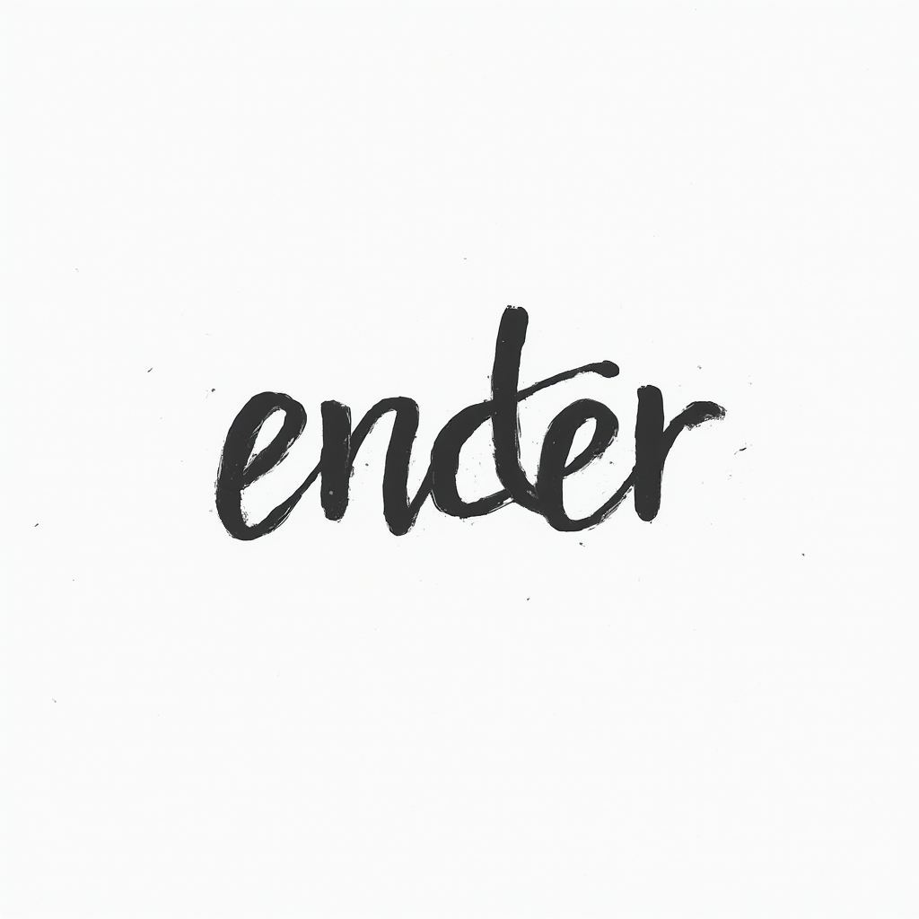 Minimal abstract linework tattoo concept where the name ender is formed by one continuous flowing stroke on a white background.