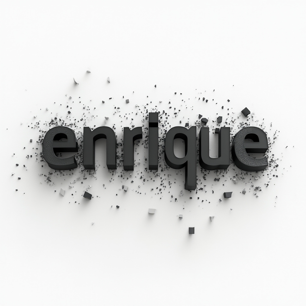 Three-dimensional monochrome tattoo concept where the name enrique appears as floating, shaded structural letters on white.
