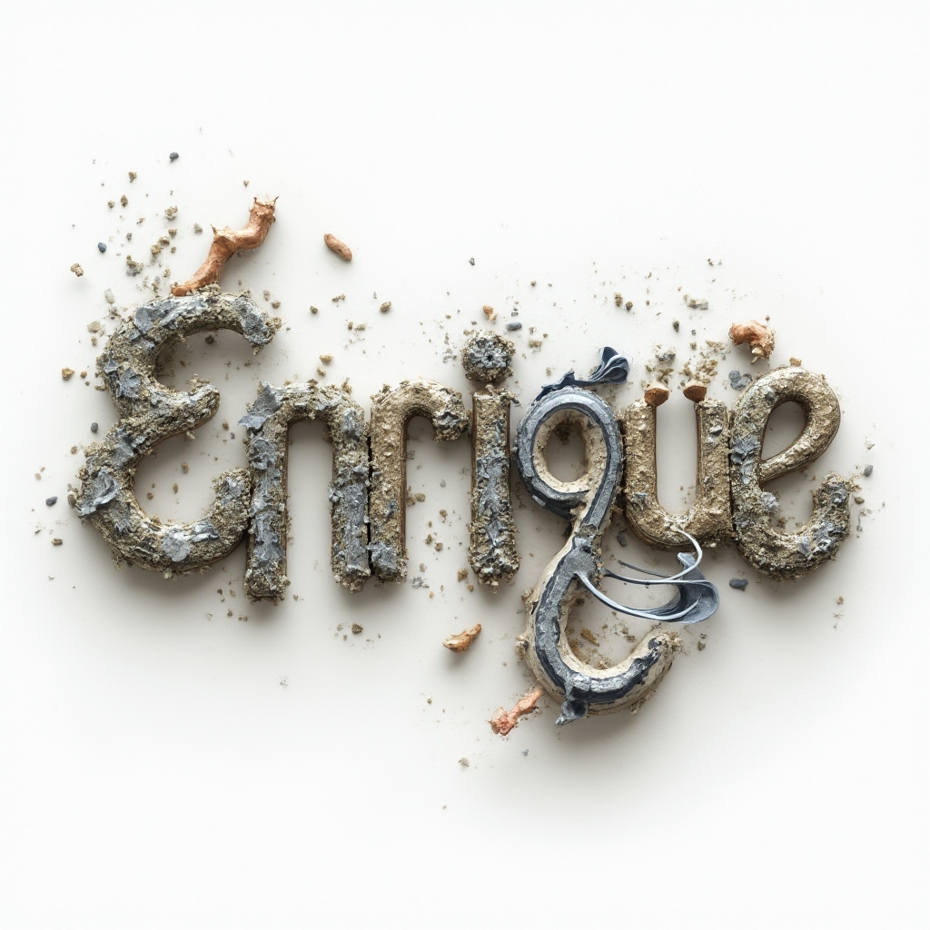 Surreal abstract dreamscape tattoo concept where the name enrique is formed by impossible shapes on a white background.