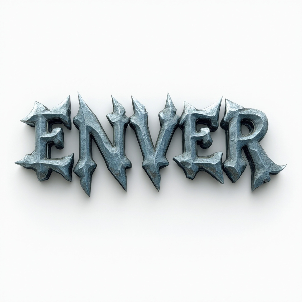 Dimensional geometric glyph tattoo design where the letters of enver appear as interlocking sculpted forms on a white background.