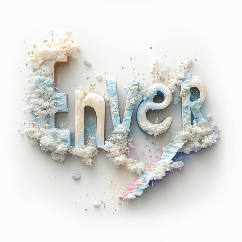 Surreal tattoo concept where the letters of enver become melting architectural forms in a dreamlike scene on a white background.