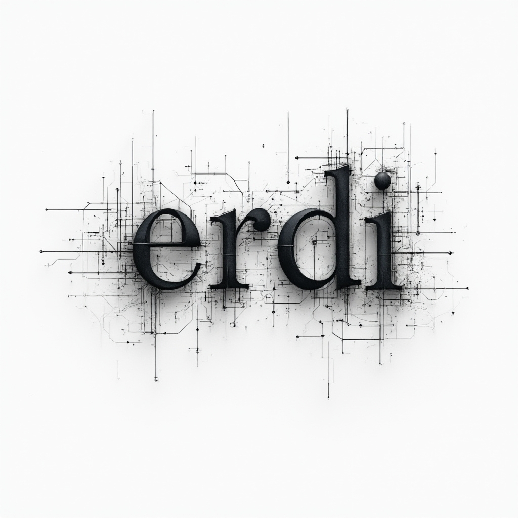 Geometric line-work tattoo design forming the name erdi as three-dimensional structures on white.