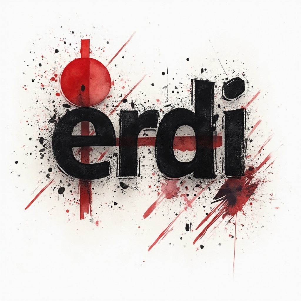 Trash Polka tattoo concept of the name erdi with bold black and red graphic elements on white.