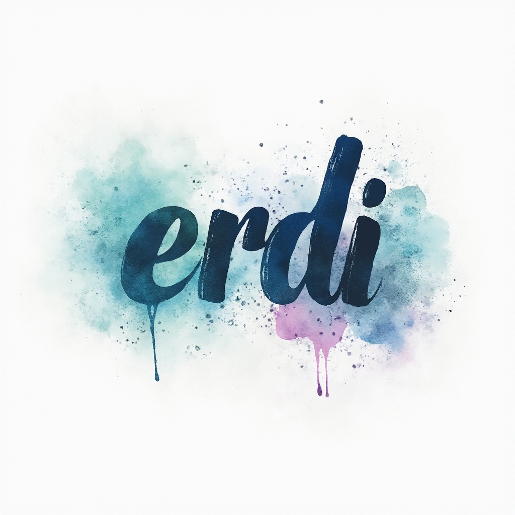 Watercolor tattoo concept of the name erdi in fluid colorful ink on a white background.