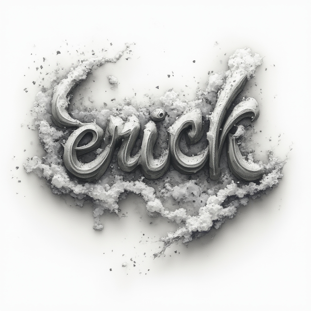 Surreal tattoo design of the name erick as fluid dreamlike letters on a white background
