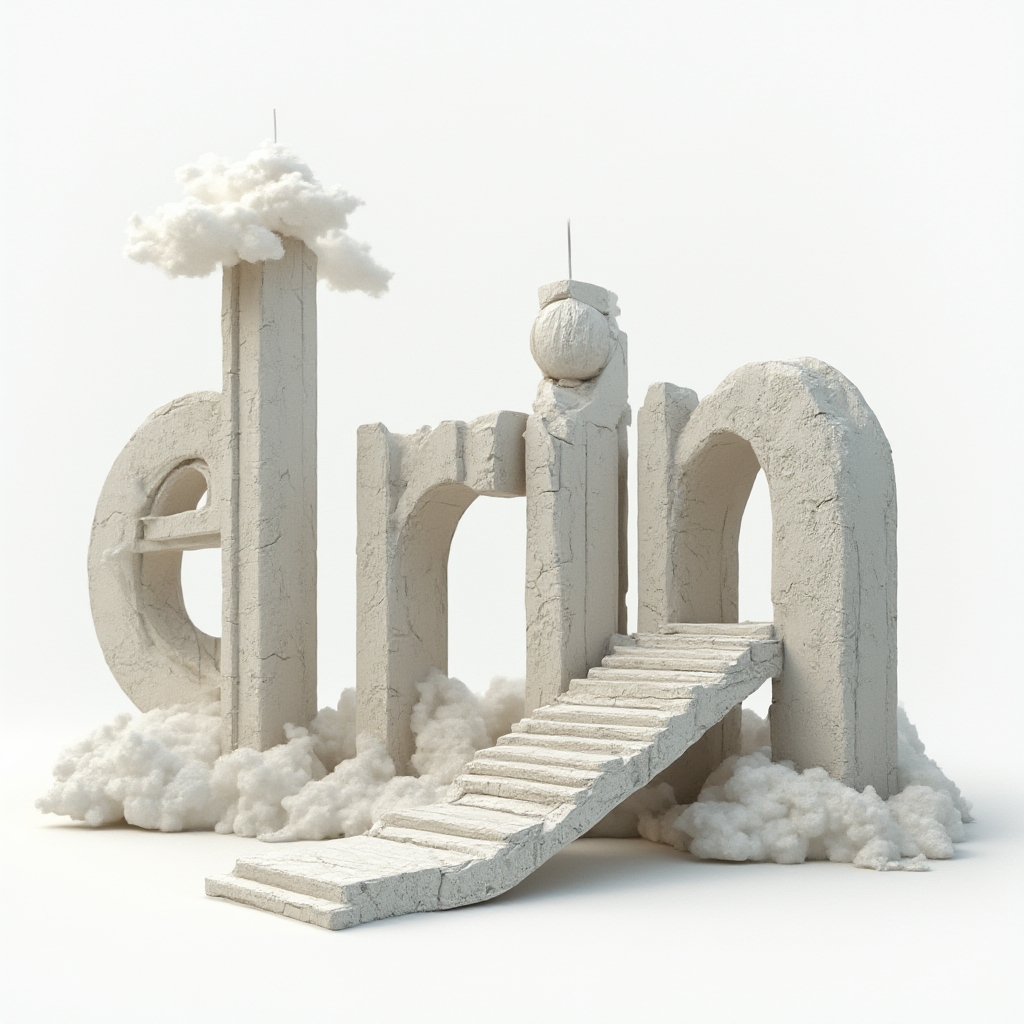 Surreal tattoo concept where the name erin appears as melting and floating architectural letterforms on a white background