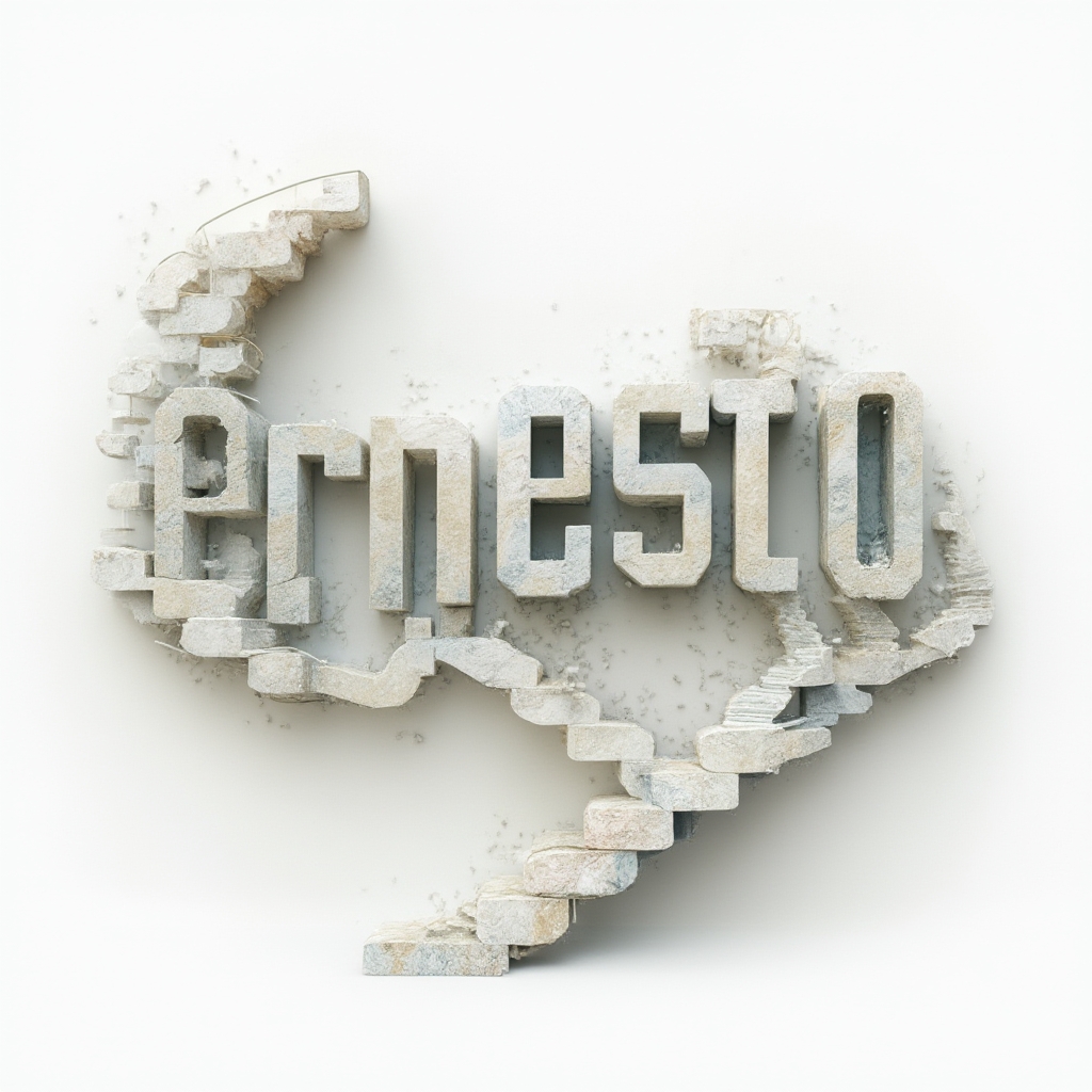 Surrealist architectural 3D letter tattoo concept spelling ernesto on a white background
