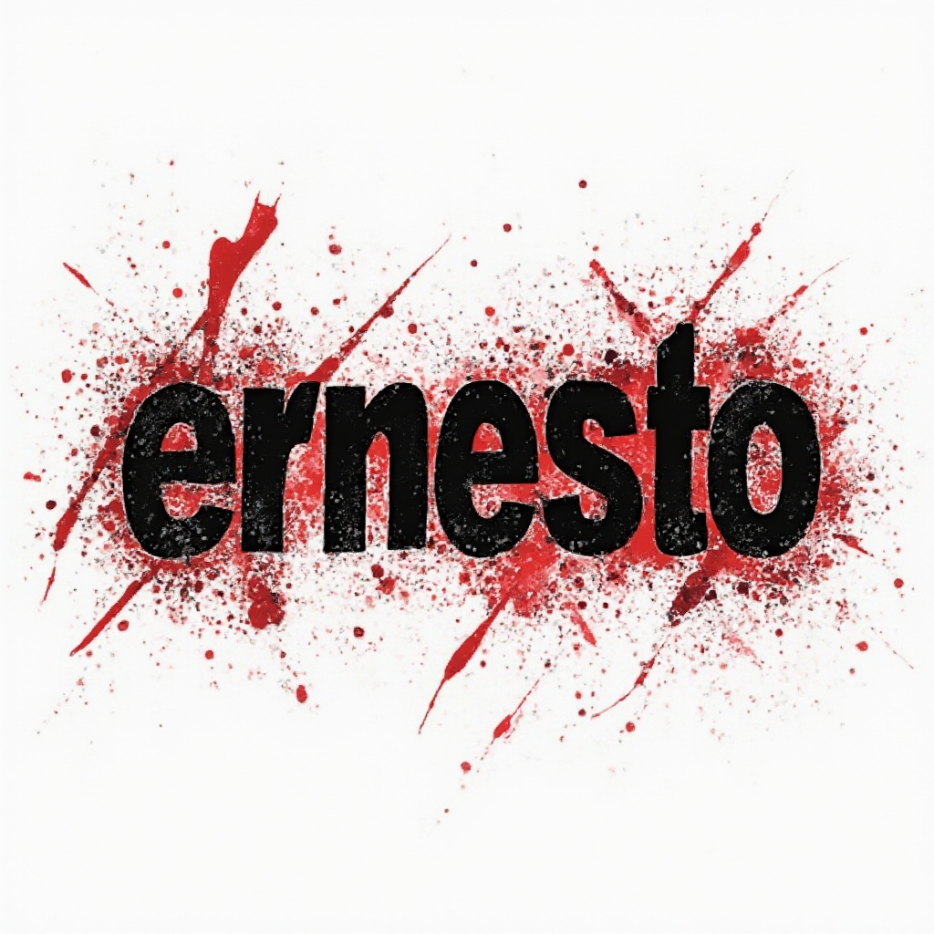 High-contrast Trash Polka tattoo concept of the name ernesto in black and red on a white background
