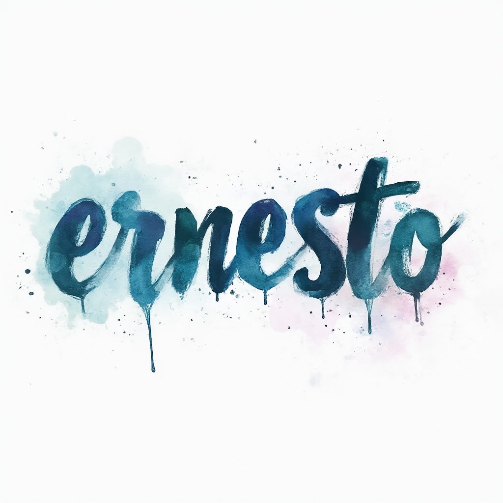 Watercolor brushstroke tattoo concept with the name ernesto in fluid colorful script on a white background
