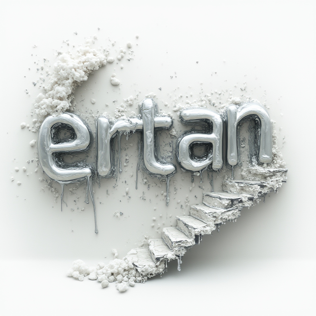 Surrealist tattoo design of the name ertan morphing into dreamlike geometric shapes on a white background