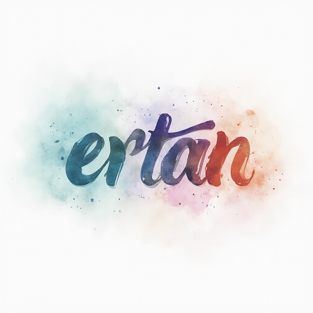 Watercolor-style tattoo design of the name ertan with colorful flowing paint effects on a white background