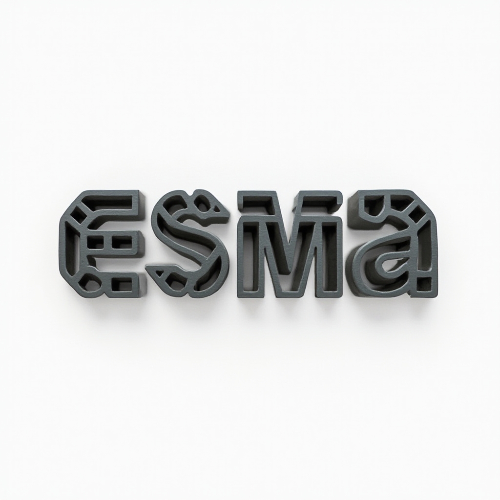 Monochrome geometric tattoo concept of the name esma as interconnected black letterforms on a white background.