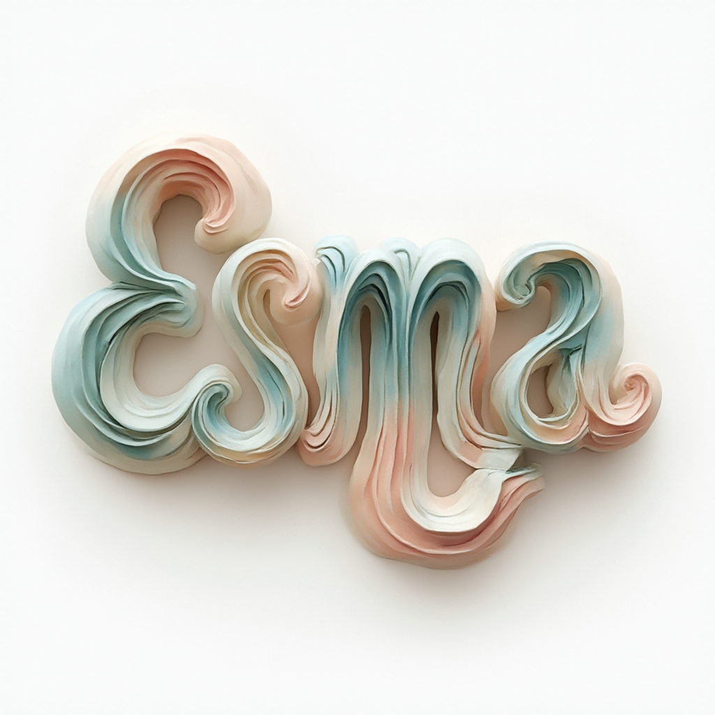 Surrealistic tattoo concept of the name esma as floating, morphing architectural letterforms on a white background.