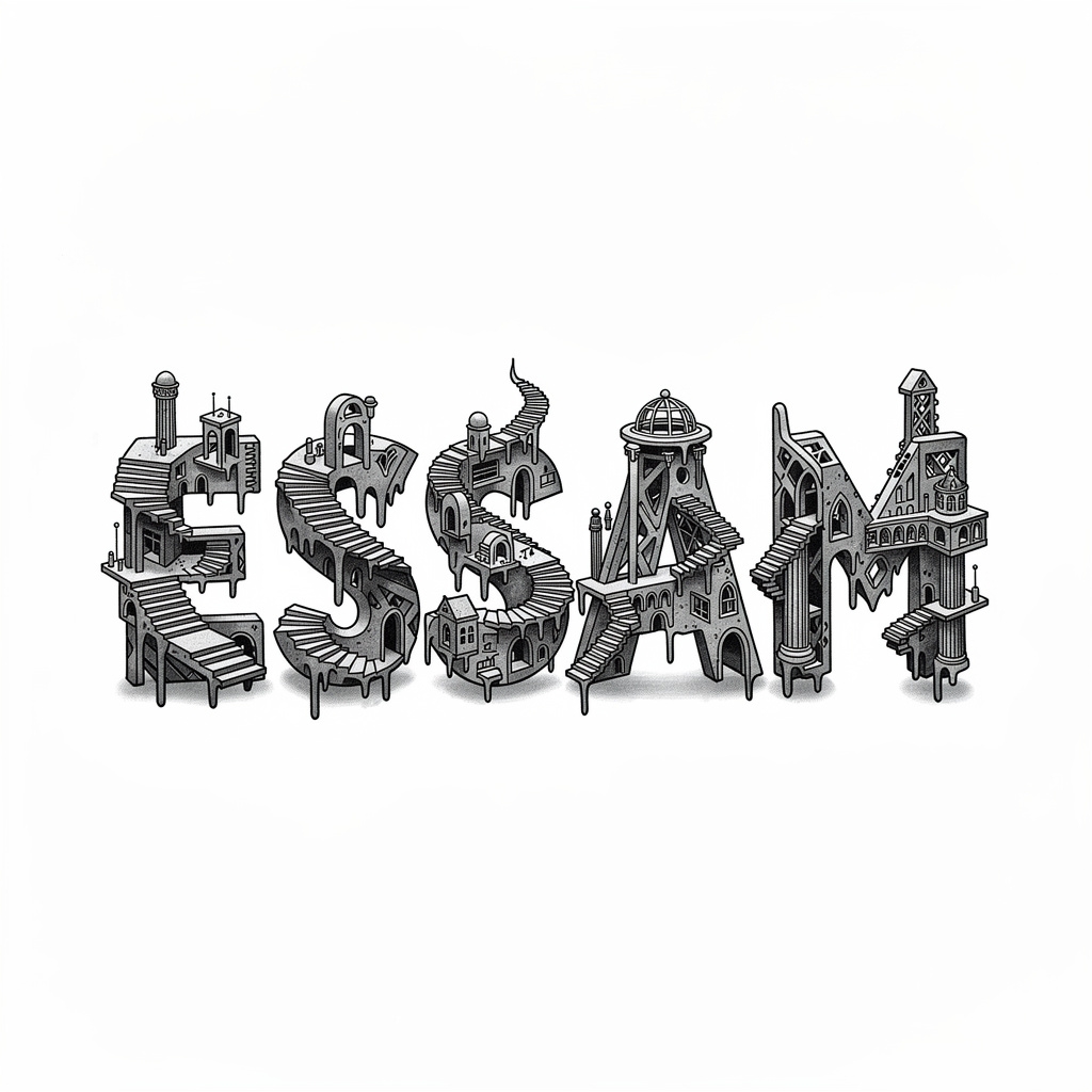 Surrealism-inspired tattoo design forming the name Essam