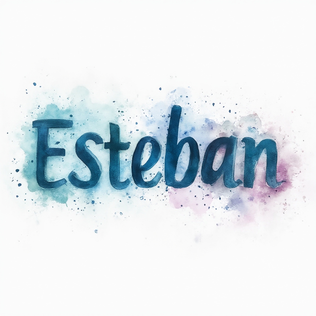 Watercolor-style tattoo concept of the name esteban formed by colorful ink-like lettering on a white background.