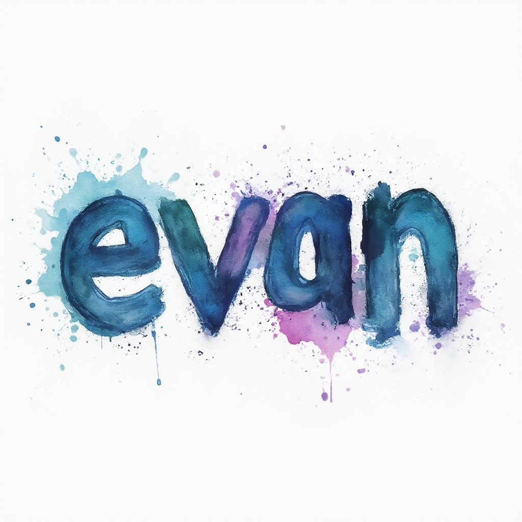Watercolor tattoo concept where the name evan is formed from colorful flowing brushstrokes on a white background.