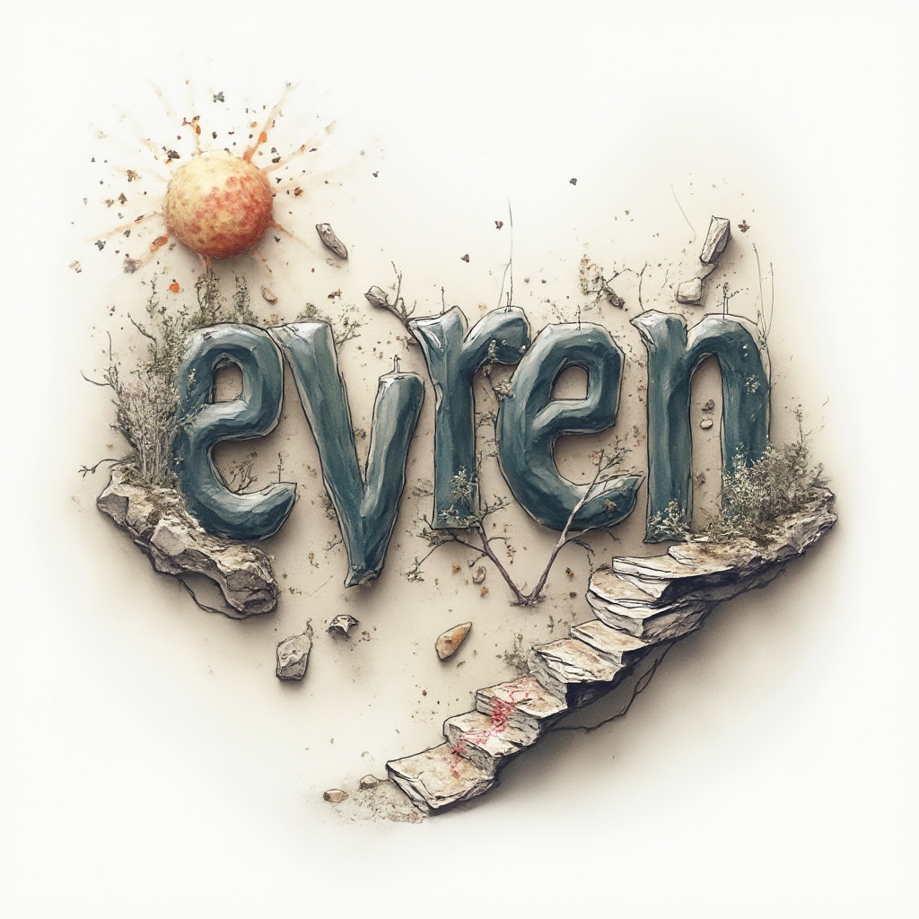 surreal abstract lettering tattoo concept forming the name evren on a white background