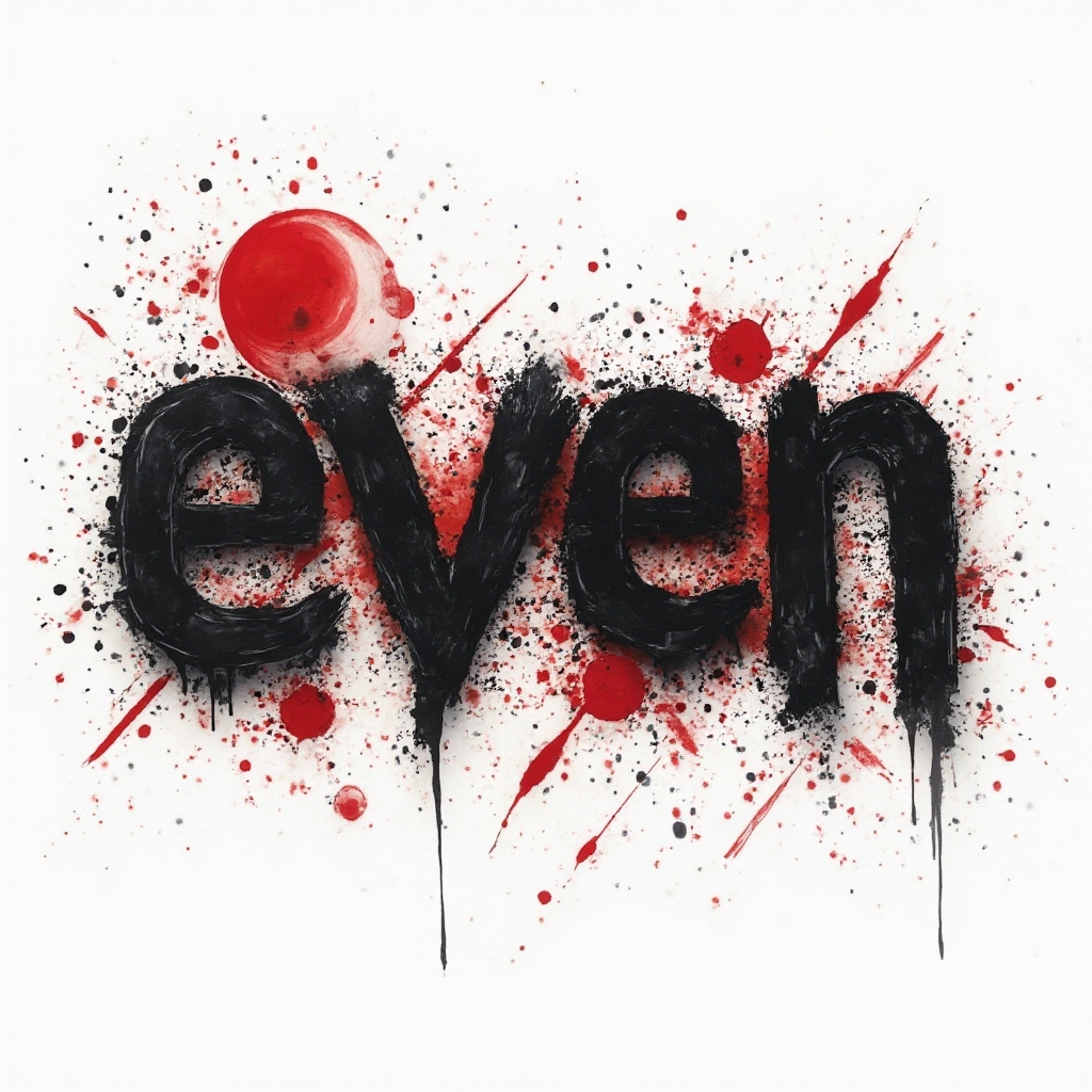 trash polka style bold black and red lettering tattoo concept of the name evren on white