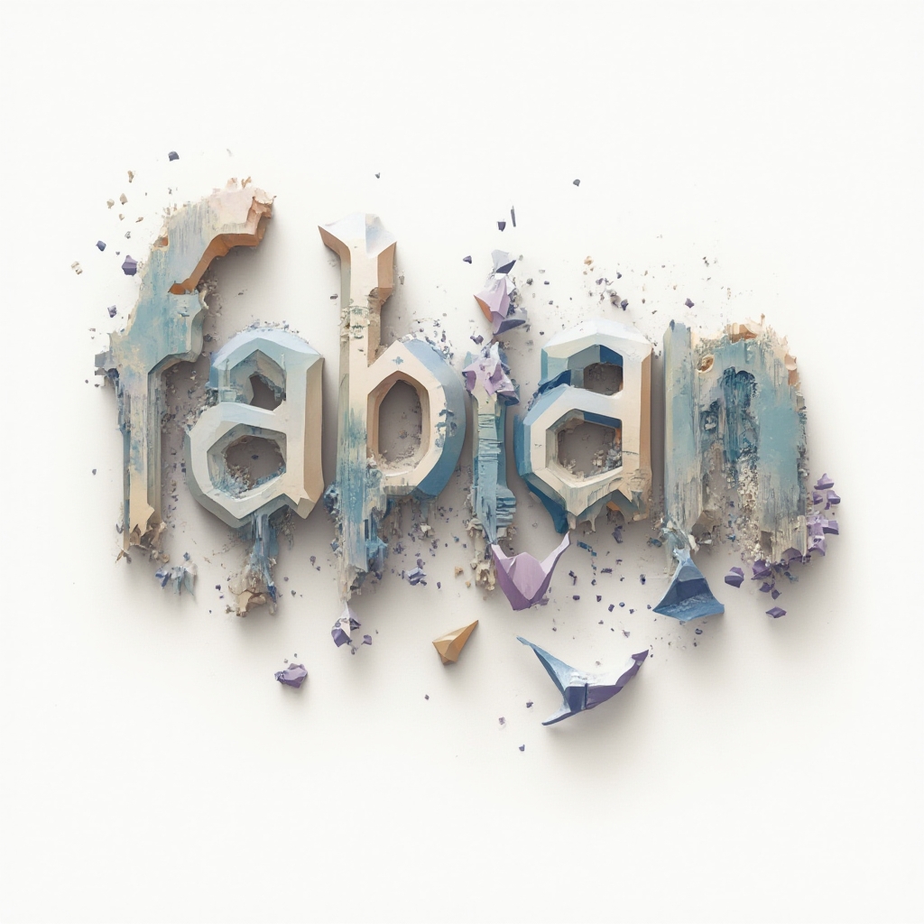 Surreal dreamscape tattoo concept where the name fabian becomes floating abstract structures on a white background.