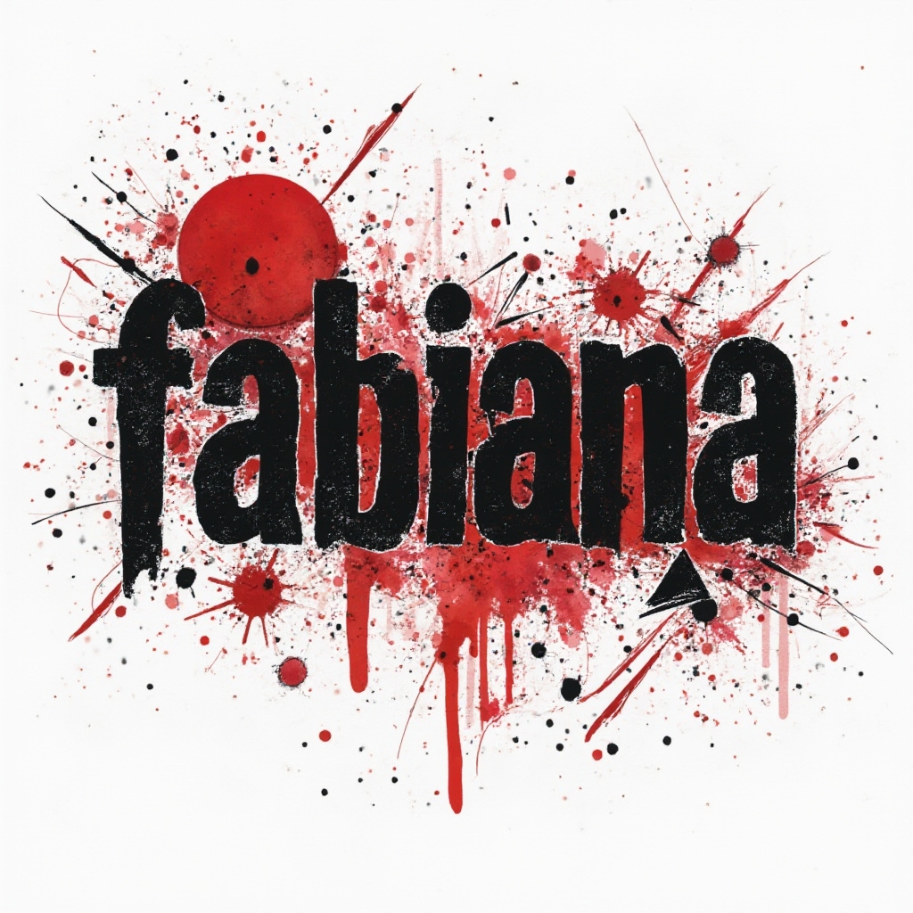 Trash Polka tattoo design where the name fabiana is created from distressed black and red graphic lettering on a white background.