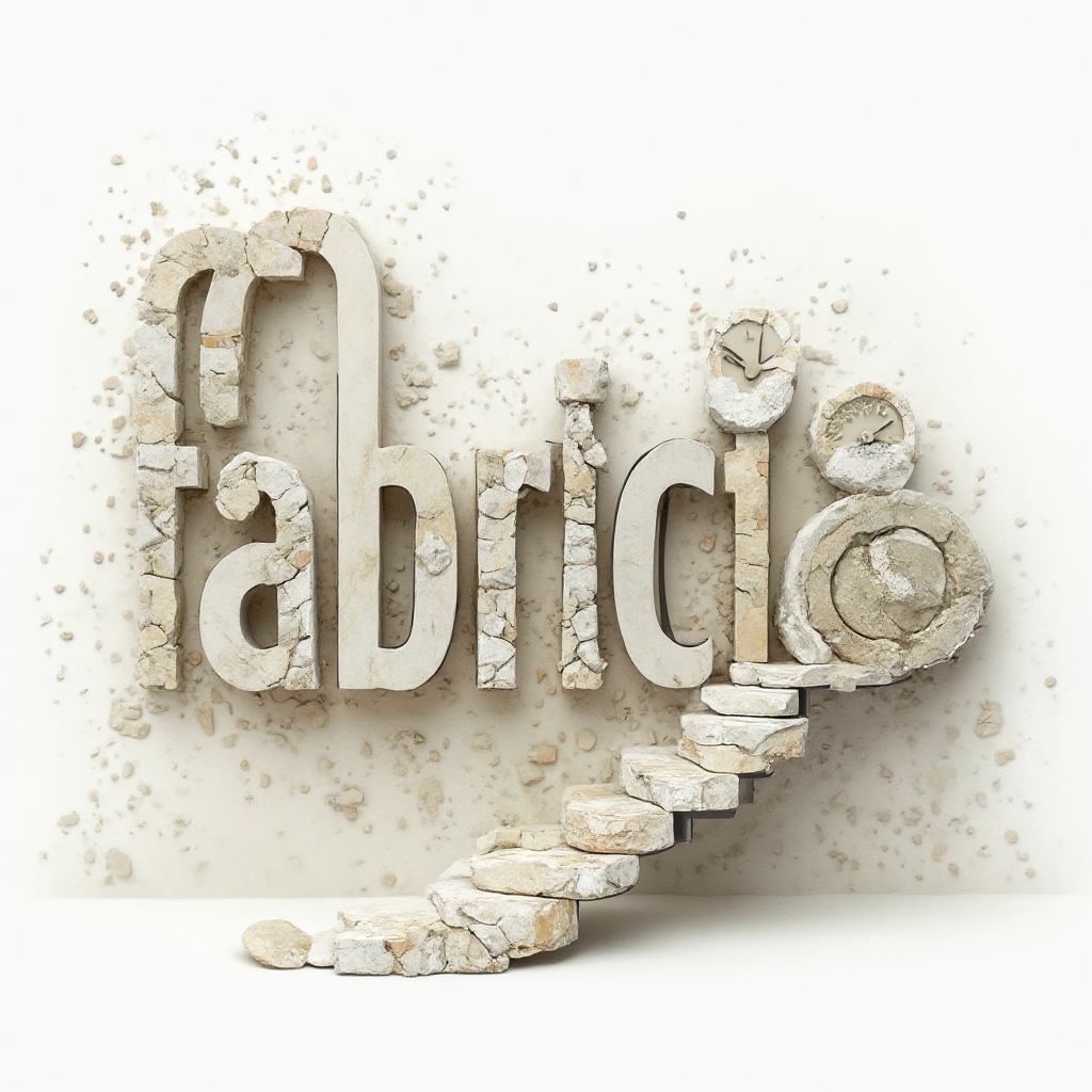 Surrealist tattoo design where the name fabricio is formed from dreamlike, impossible structures on a white background.