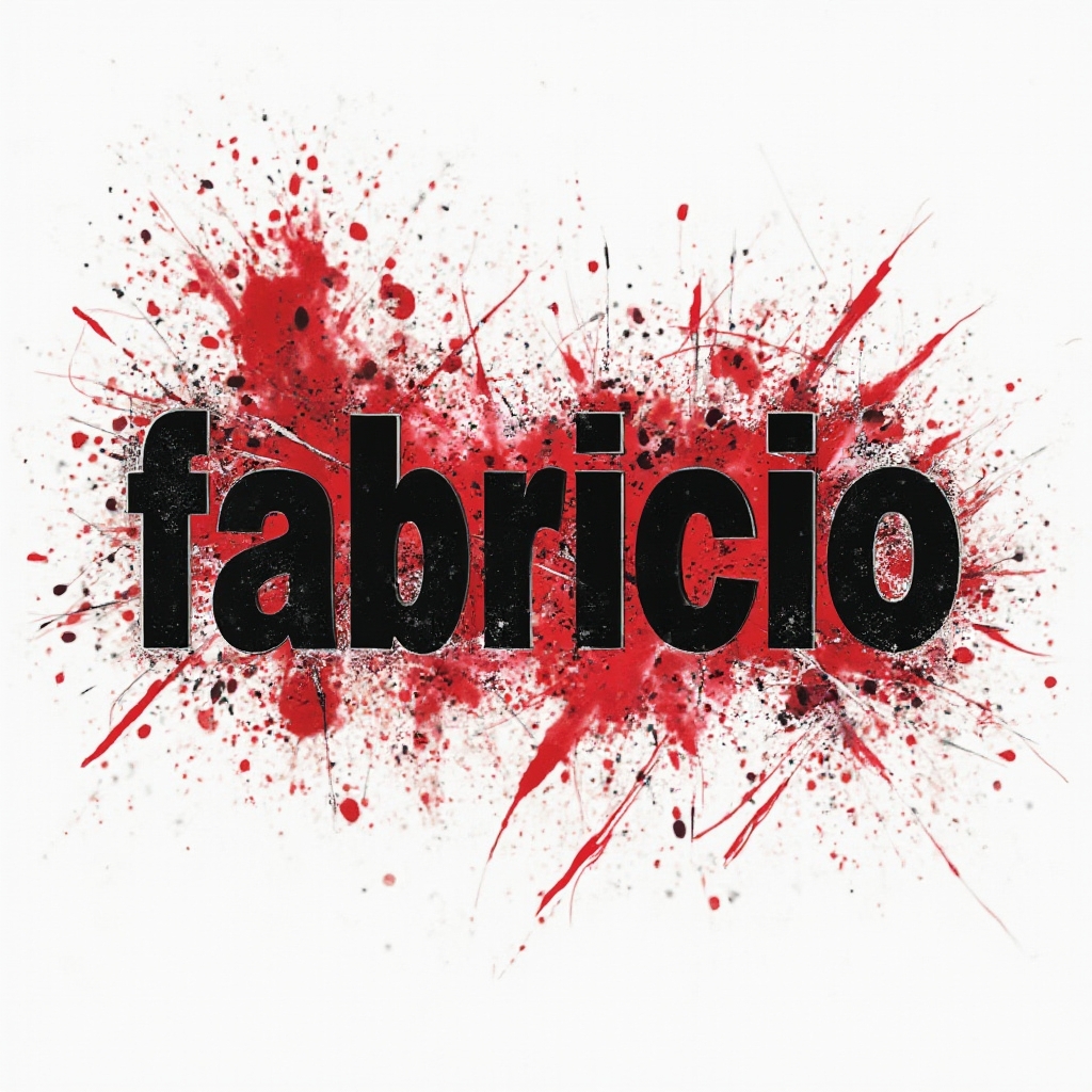 Trash Polka tattoo artwork where the name fabricio is built from distressed black lettering with red splashes on a white background.